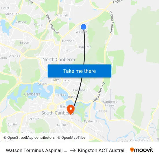 Watson Terminus Aspinall St to Kingston ACT Australia map