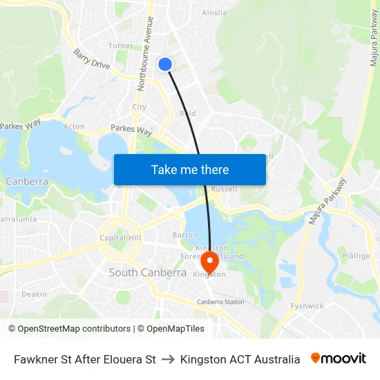 Fawkner St After Elouera St to Kingston ACT Australia map