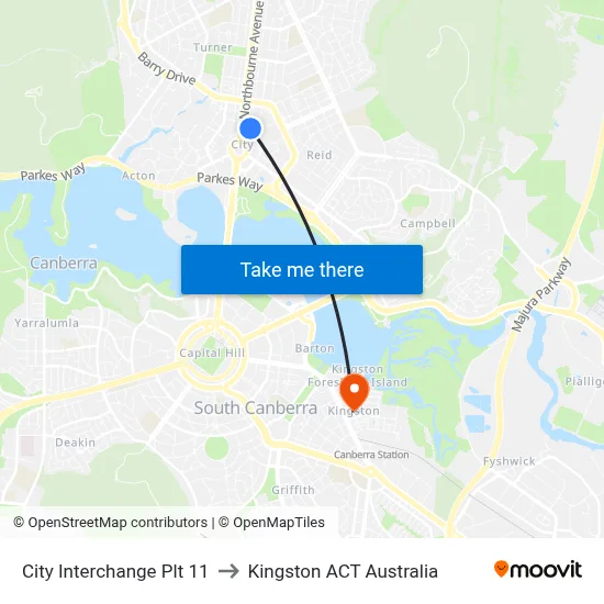 City Interchange Plt 11 to Kingston ACT Australia map