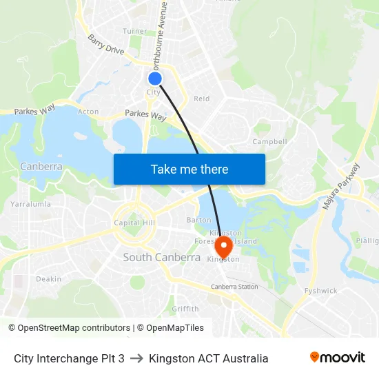 City Interchange Plt 3 to Kingston ACT Australia map