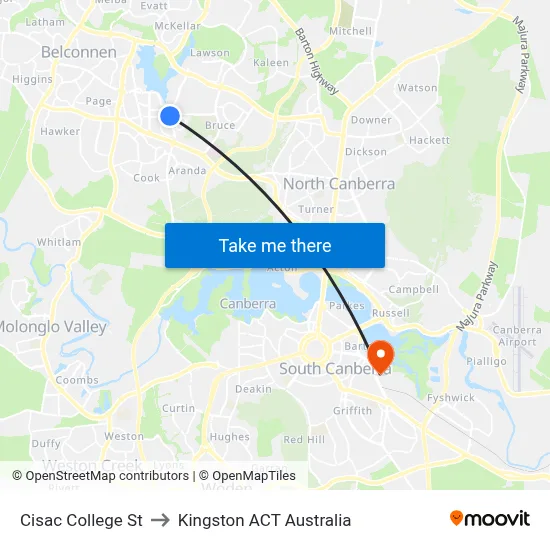 Cisac College St to Kingston ACT Australia map