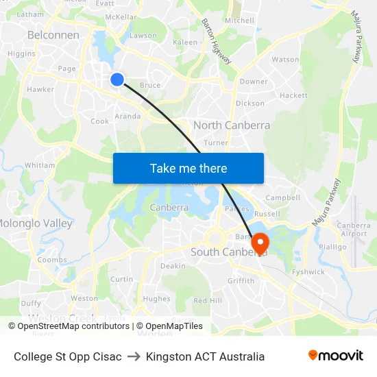 College St Opp Cisac to Kingston ACT Australia map