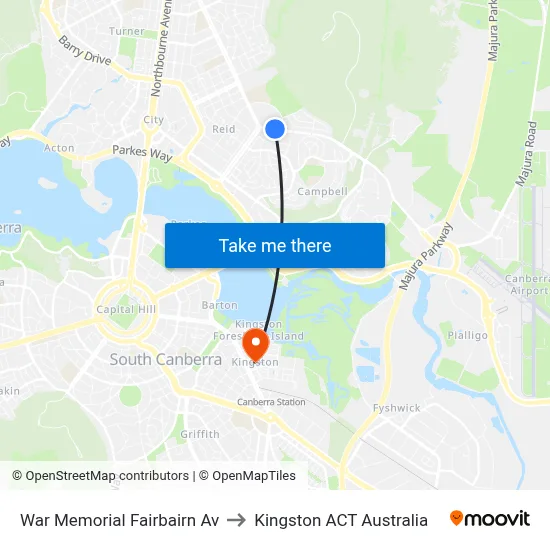 War Memorial Fairbairn Av to Kingston ACT Australia map