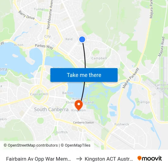 Fairbairn Av Opp War Memorial to Kingston ACT Australia map