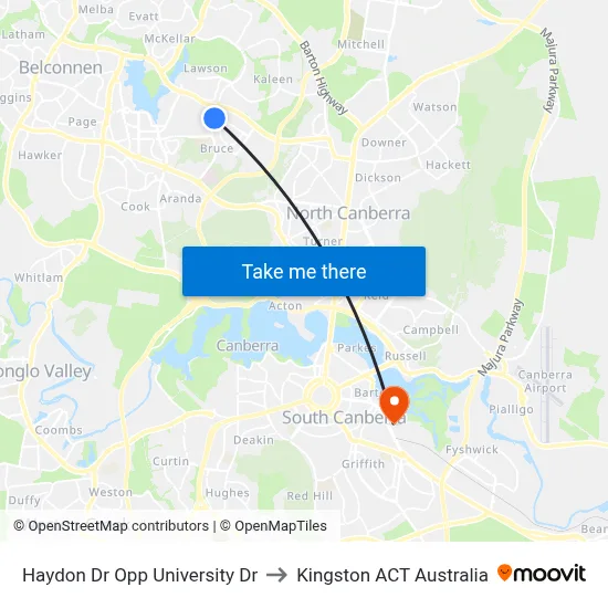 Haydon Dr Opp University Dr to Kingston ACT Australia map