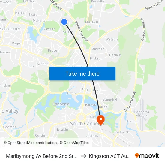 Maribyrnong Av Before 2nd Staaten Cr to Kingston ACT Australia map
