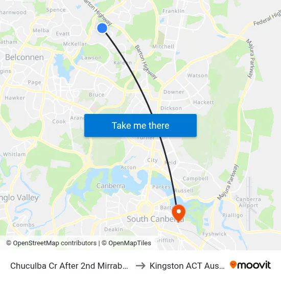 Chuculba Cr After 2nd Mirrabucca Cr to Kingston ACT Australia map
