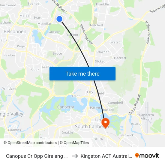 Canopus Cr Opp Giralang Ps to Kingston ACT Australia map