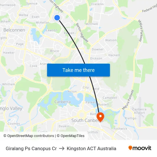 Giralang Ps Canopus Cr to Kingston ACT Australia map