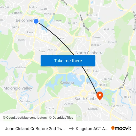 John Cleland Cr Before 2nd Twelvetrees Cr to Kingston ACT Australia map