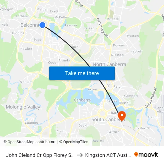 John Cleland Cr Opp Florey Shops to Kingston ACT Australia map