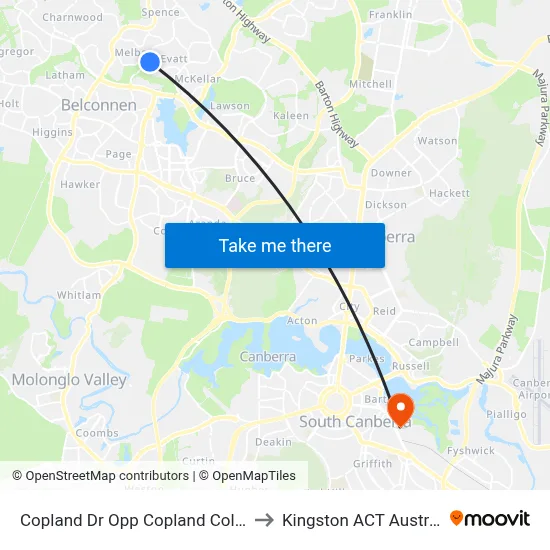 Copland Dr Opp Copland College to Kingston ACT Australia map