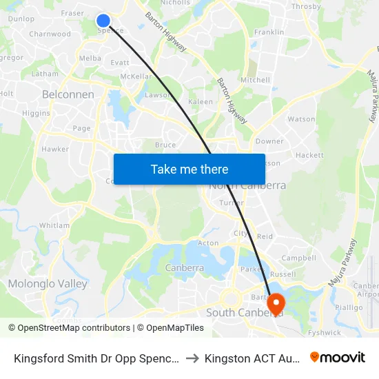 Kingsford Smith Dr Opp Spence Shops to Kingston ACT Australia map