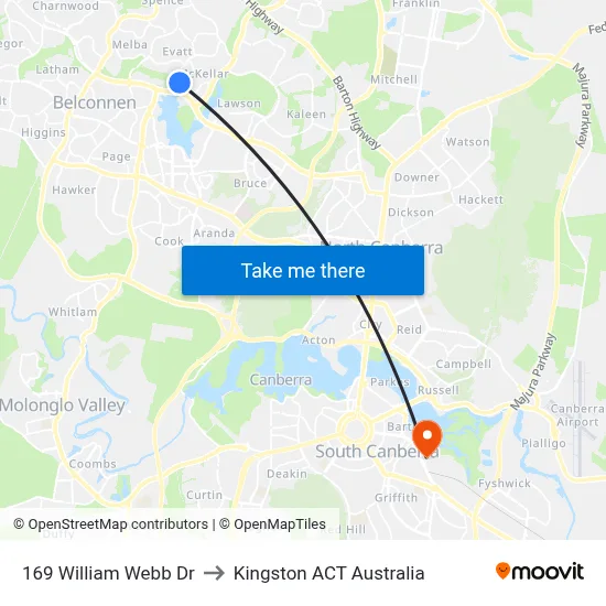 169 William Webb Dr to Kingston ACT Australia map
