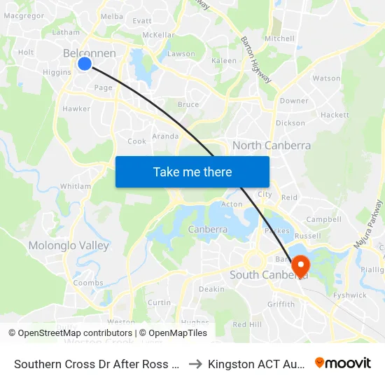 Southern Cross Dr After Ross Smith Cr to Kingston ACT Australia map