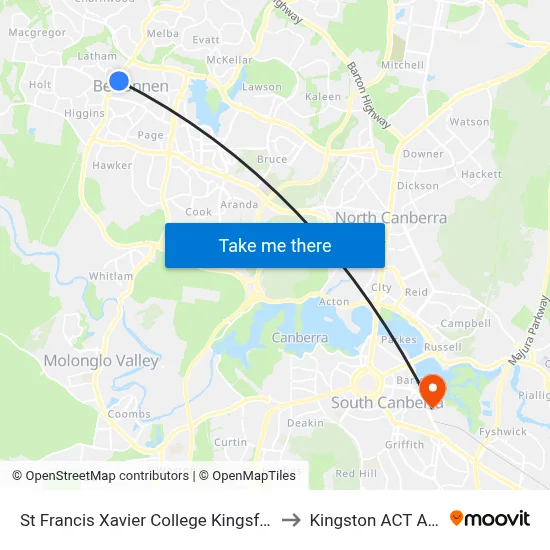 St Francis Xavier College Kingsford Smith Dr to Kingston ACT Australia map