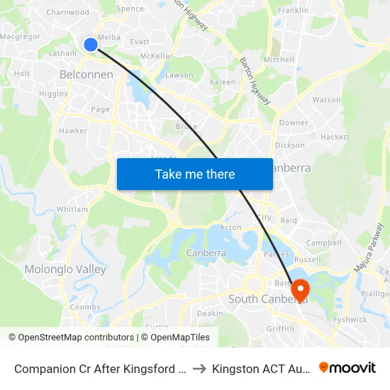 Companion Cr After Kingsford Smith Dr to Kingston ACT Australia map