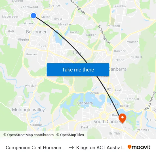 Companion Cr at Homann Pl to Kingston ACT Australia map