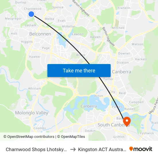 Charnwood Shops Lhotsky St to Kingston ACT Australia map