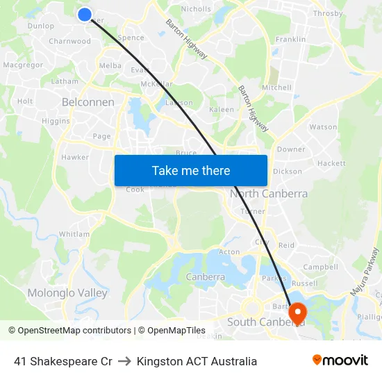 41 Shakespeare Cr to Kingston ACT Australia map