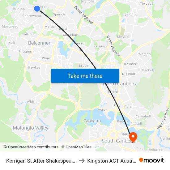 Kerrigan St After Shakespeare Cr to Kingston ACT Australia map