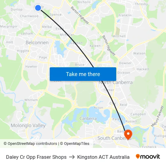 Daley Cr Opp Fraser Shops to Kingston ACT Australia map