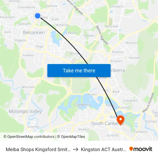 Melba Shops Kingsford Smith Dr to Kingston ACT Australia map