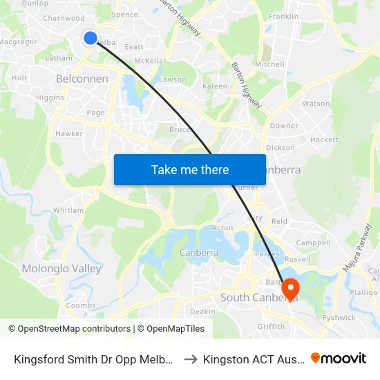 Kingsford Smith Dr Opp Melba Shops to Kingston ACT Australia map