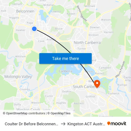 Coulter Dr Before Belconnen Way to Kingston ACT Australia map