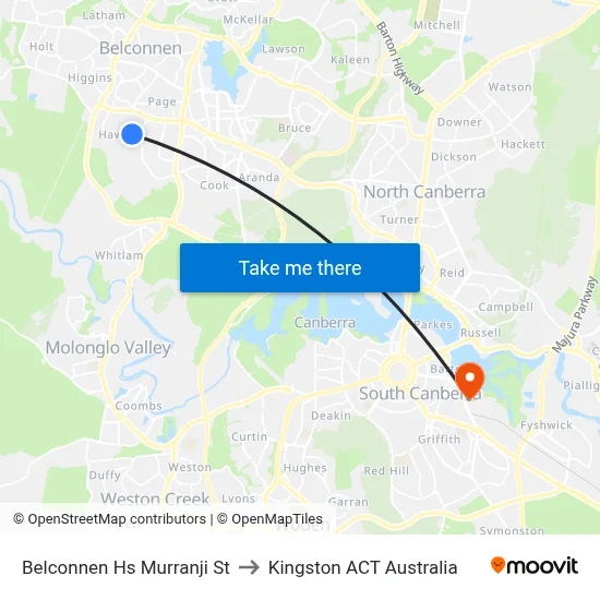 Belconnen Hs Murranji St to Kingston ACT Australia map