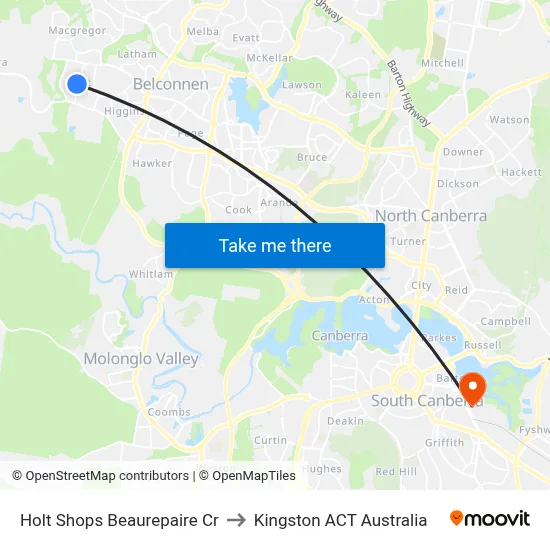 Holt Shops Beaurepaire Cr to Kingston ACT Australia map