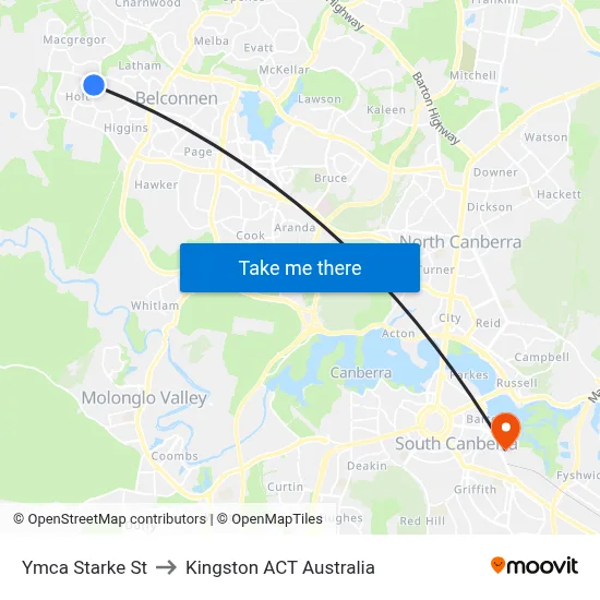 Ymca Starke St to Kingston ACT Australia map