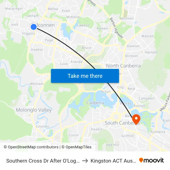 Southern Cross Dr After O'Loghlen St to Kingston ACT Australia map