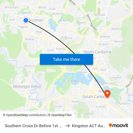 Southern Cross Dr Before 1st Starke St to Kingston ACT Australia map