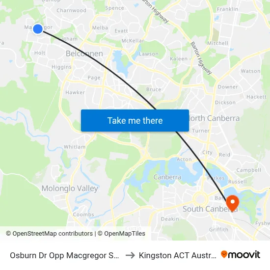 Osburn Dr Opp Macgregor Shops to Kingston ACT Australia map