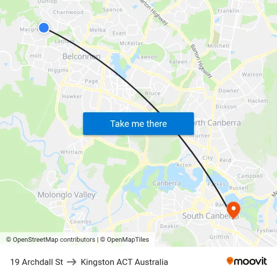 19 Archdall St to Kingston ACT Australia map