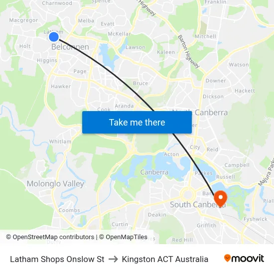 Latham Shops Onslow St to Kingston ACT Australia map
