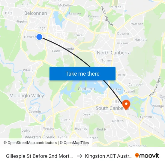 Gillespie St Before 2nd Morton St to Kingston ACT Australia map