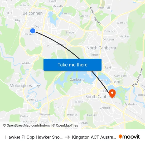 Hawker Pl Opp Hawker Shops to Kingston ACT Australia map