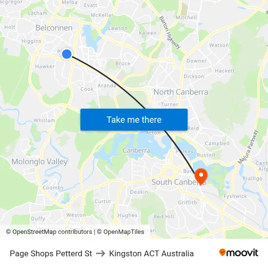 Page Shops Petterd St to Kingston ACT Australia map