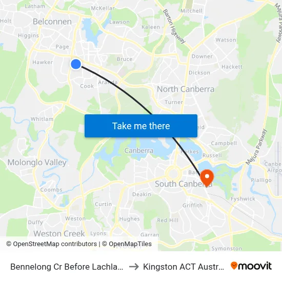 Bennelong Cr Before Lachlan St to Kingston ACT Australia map