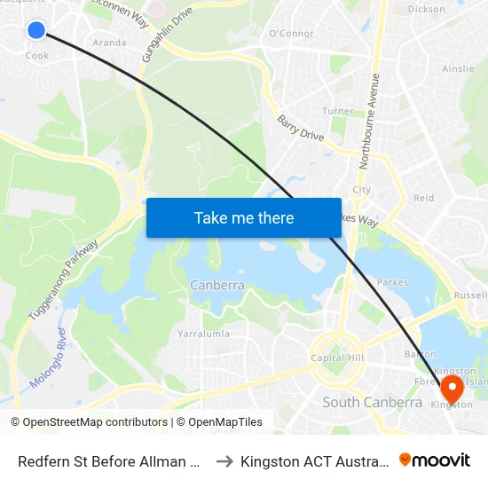 Redfern St Before Allman Cct to Kingston ACT Australia map