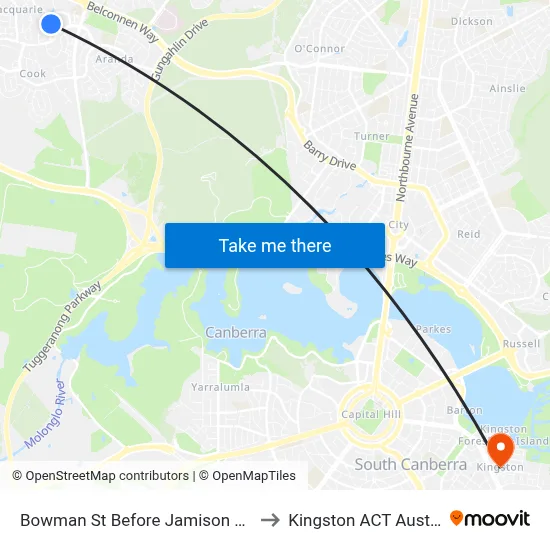 Bowman St Before Jamison Centre to Kingston ACT Australia map