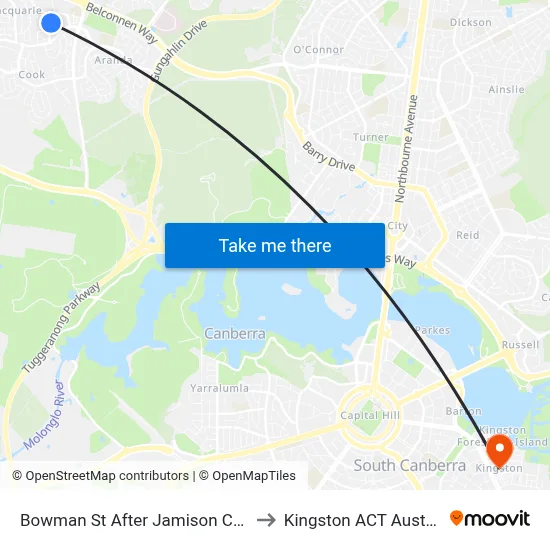 Bowman St After Jamison Centre to Kingston ACT Australia map