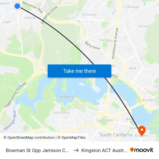 Bowman St Opp Jamison Centre to Kingston ACT Australia map
