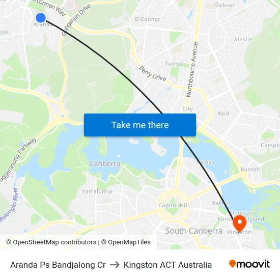 Aranda Ps Bandjalong Cr to Kingston ACT Australia map