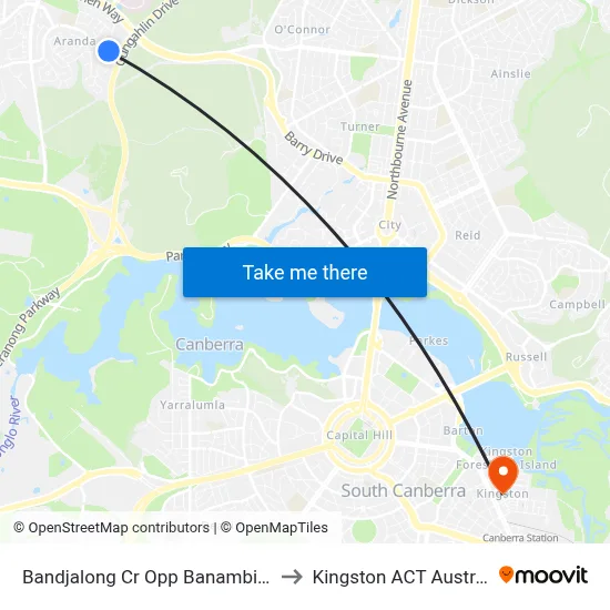 Bandjalong Cr Opp Banambila St to Kingston ACT Australia map