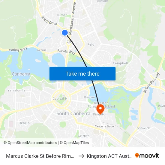 Marcus Clarke St Before Rimmer St to Kingston ACT Australia map