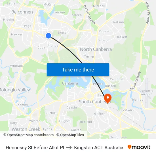 Hennessy St Before Allot Pl to Kingston ACT Australia map