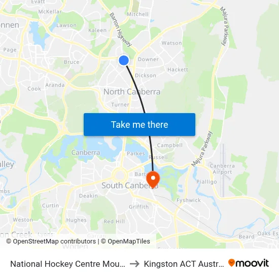 National Hockey Centre Mouat St to Kingston ACT Australia map